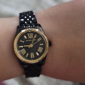 Michael Kors Luxe Roman Numeral Black Gold Watch